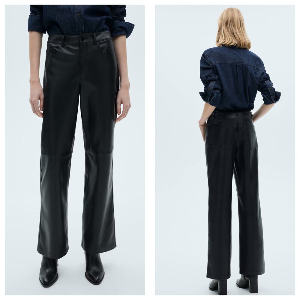 Mango Straight-Leg Faux-Leather Pants Size 10 Minimalist Quiet Luxury